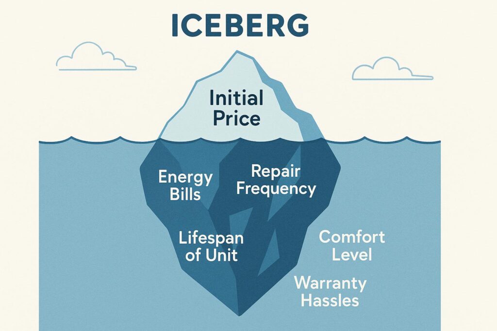 Infographic showing that the initial price of an HVAC system is only a small part of the total long-term cost.